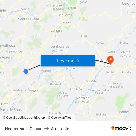 Nespereira e Casais to Amarante map