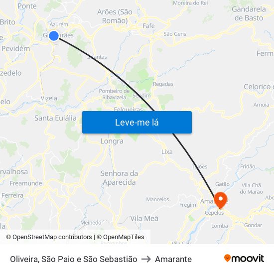 Oliveira, São Paio e São Sebastião to Amarante map