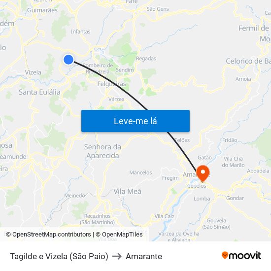 Tagilde e Vizela (São Paio) to Amarante map