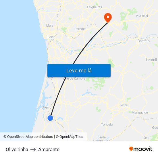 Oliveirinha to Amarante map