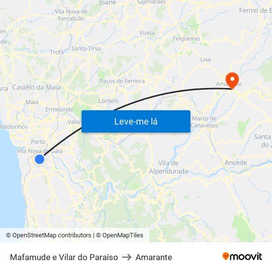 Mafamude e Vilar do Paraíso to Amarante map