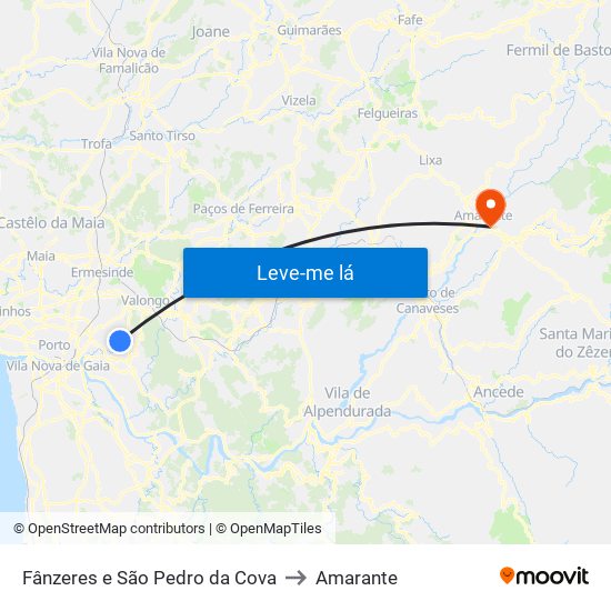 Fânzeres e São Pedro da Cova to Amarante map