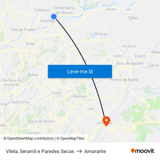 Vilela, Seramil e Paredes Secas to Amarante map