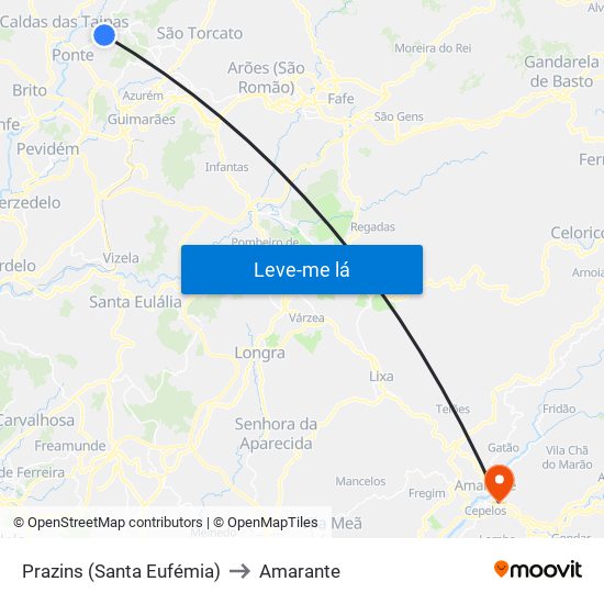 Prazins (Santa Eufémia) to Amarante map