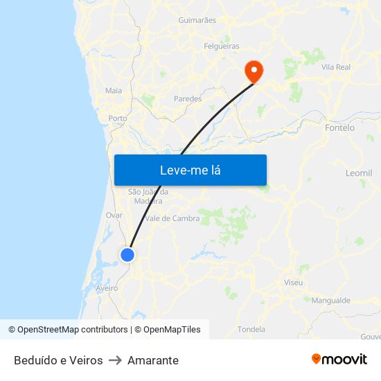 Beduído e Veiros to Amarante map