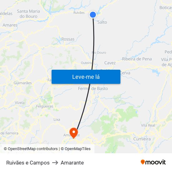 Ruivães e Campos to Amarante map