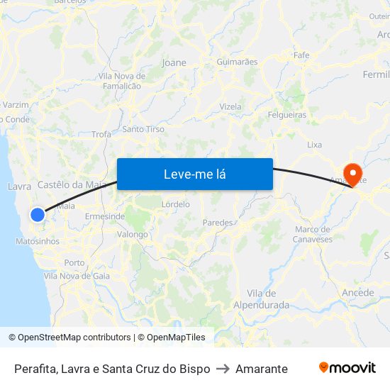 Perafita, Lavra e Santa Cruz do Bispo to Amarante map