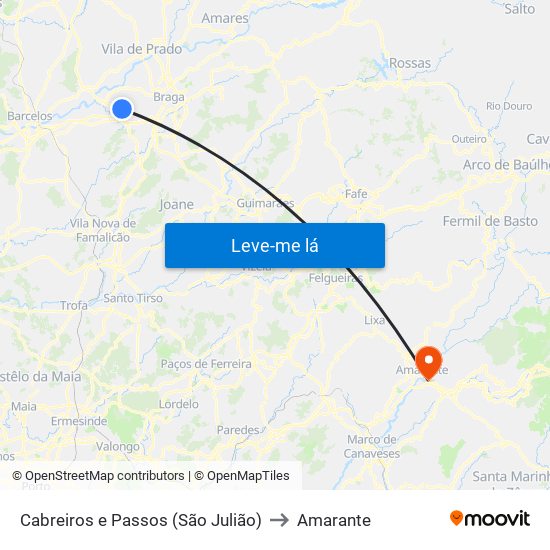 Cabreiros e Passos (São Julião) to Amarante map