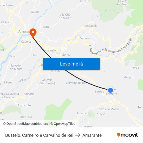 Bustelo, Carneiro e Carvalho de Rei to Amarante map