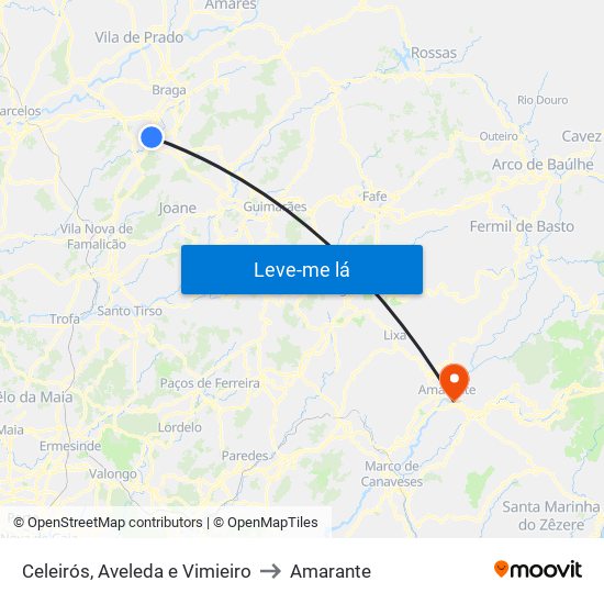 Celeirós, Aveleda e Vimieiro to Amarante map