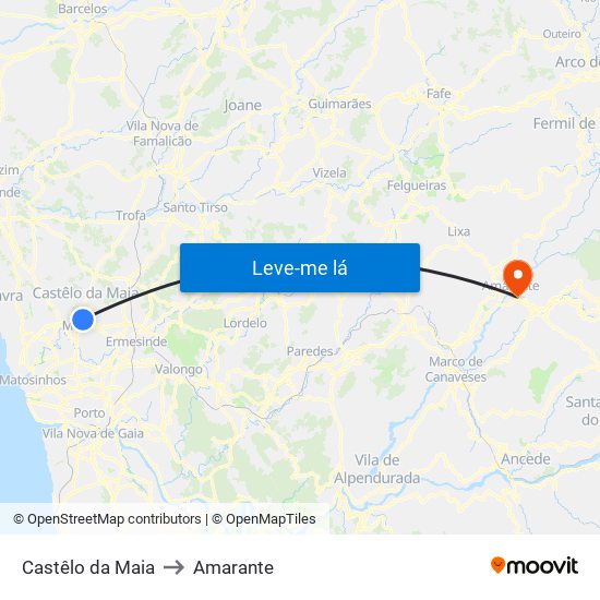 Castêlo da Maia to Amarante map