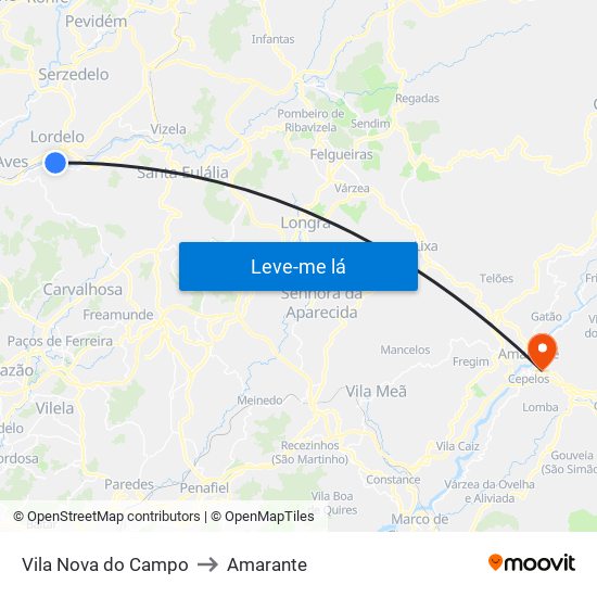 Vila Nova do Campo to Amarante map