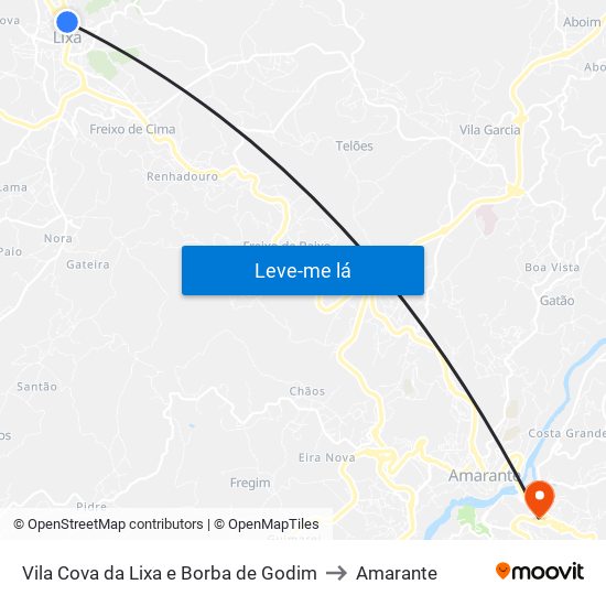 Vila Cova da Lixa e Borba de Godim to Amarante map