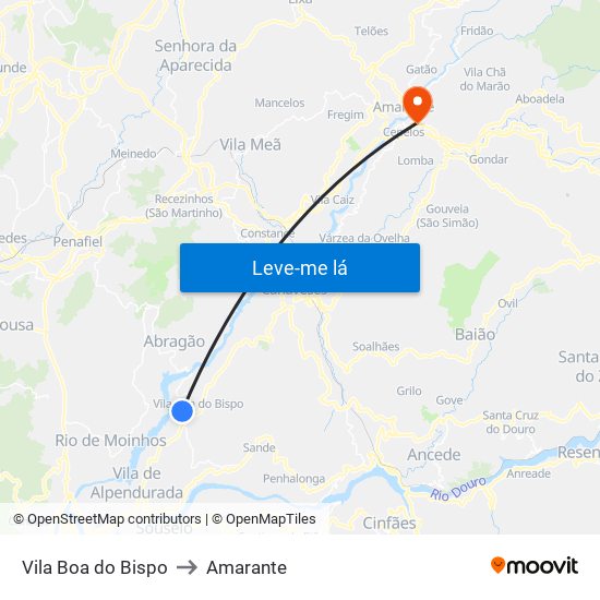 Vila Boa do Bispo to Amarante map
