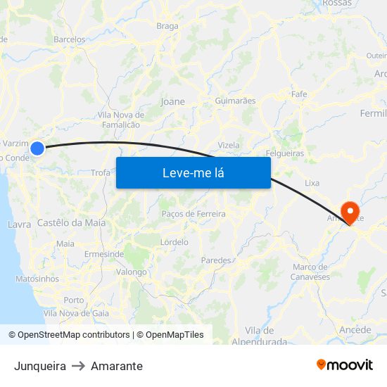 Junqueira to Amarante map