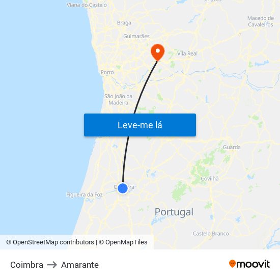 Coimbra to Amarante map