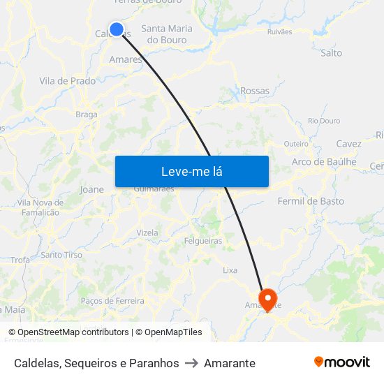 Caldelas, Sequeiros e Paranhos to Amarante map
