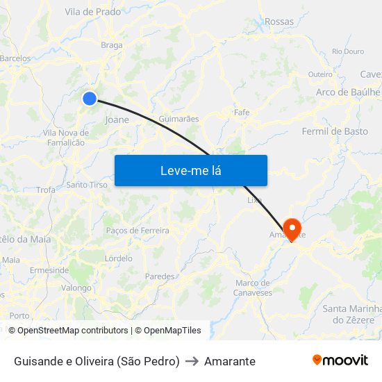 Guisande e Oliveira (São Pedro) to Amarante map