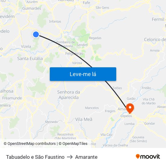 Tabuadelo e São Faustino to Amarante map