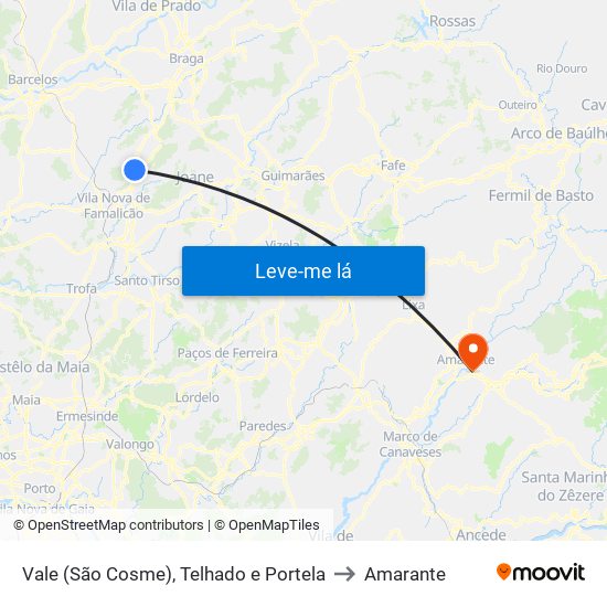 Vale (São Cosme), Telhado e Portela to Amarante map