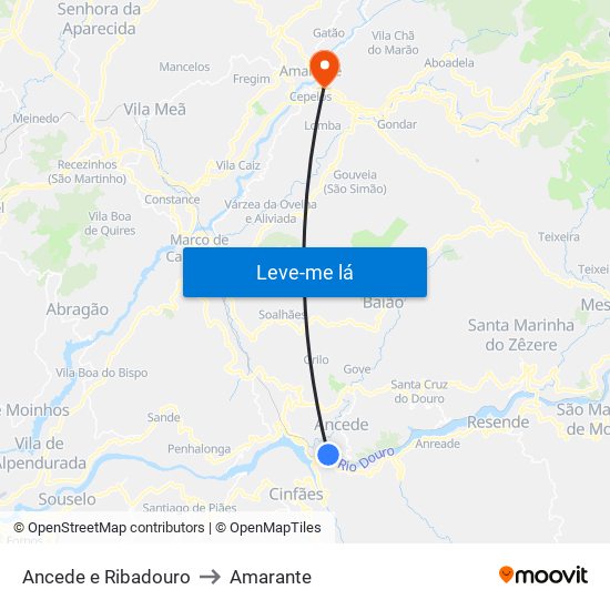 Ancede e Ribadouro to Amarante map