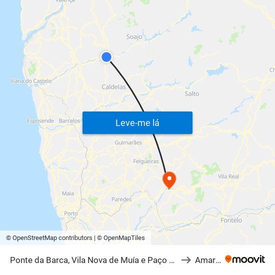 Ponte da Barca, Vila Nova de Muía e Paço Vedro de Magalhães to Amarante map