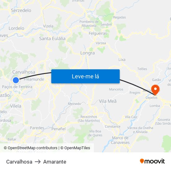 Carvalhosa to Amarante map