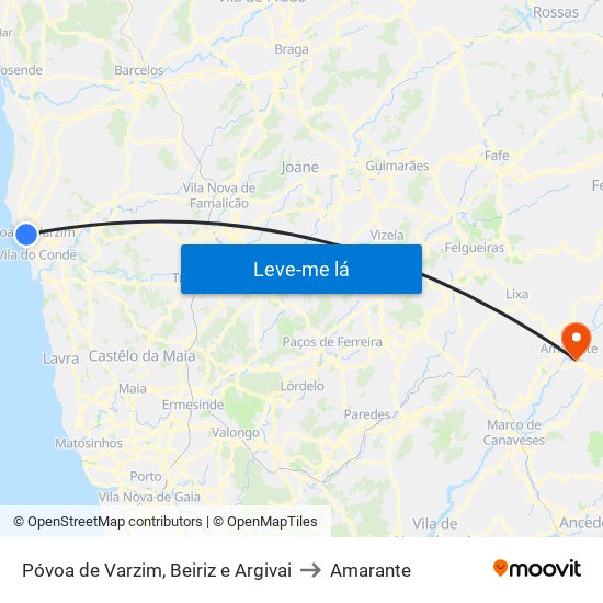 Póvoa de Varzim, Beiriz e Argivai to Amarante map