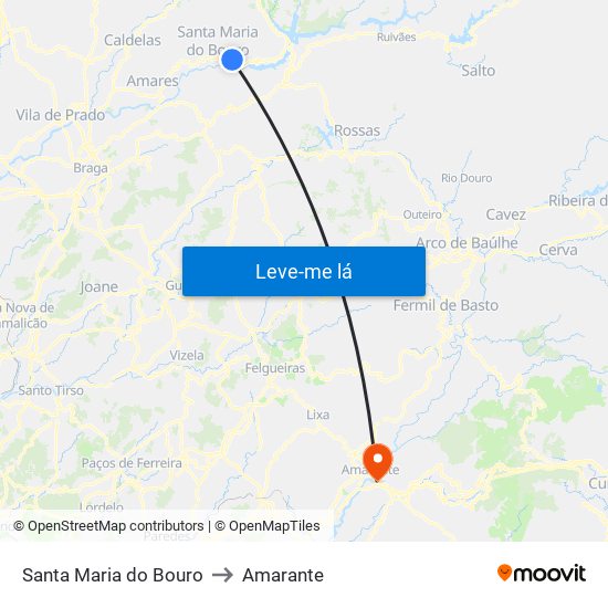 Santa Maria do Bouro to Amarante map