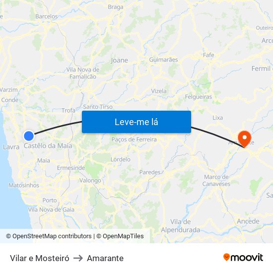 Vilar e Mosteiró to Amarante map