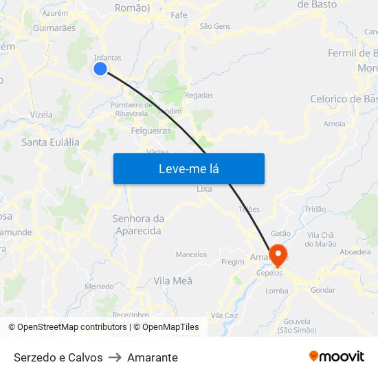 Serzedo e Calvos to Amarante map