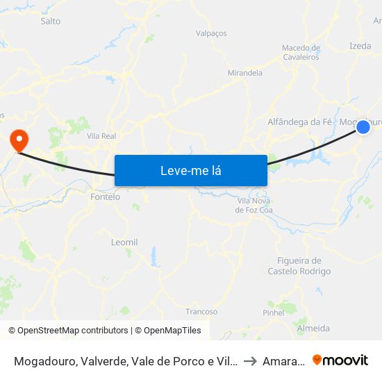 Mogadouro, Valverde, Vale de Porco e Vilar de Rei to Amarante map