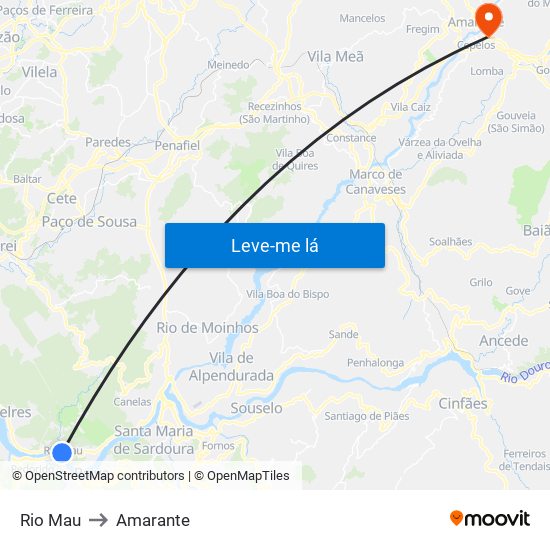 Rio Mau to Amarante map