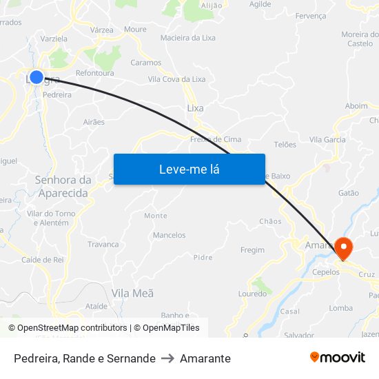 Pedreira, Rande e Sernande to Amarante map