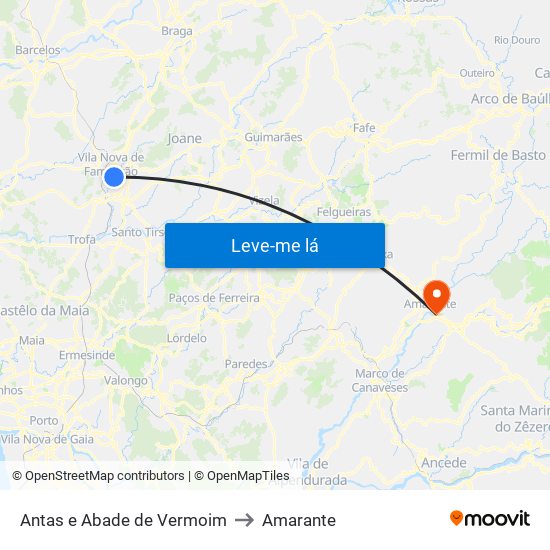 Antas e Abade de Vermoim to Amarante map