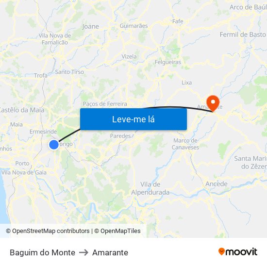 Baguim do Monte to Amarante map