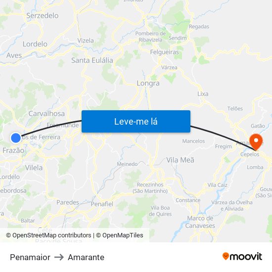 Penamaior to Amarante map