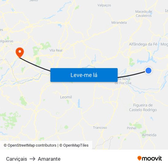 Carviçais to Amarante map