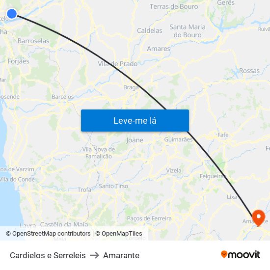 Cardielos e Serreleis to Amarante map
