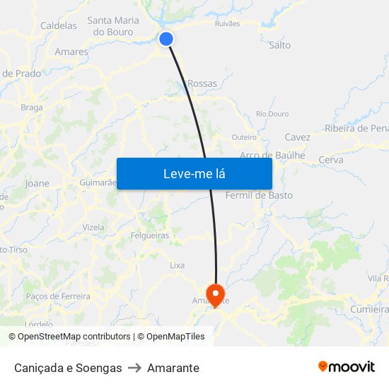 Caniçada e Soengas to Amarante map