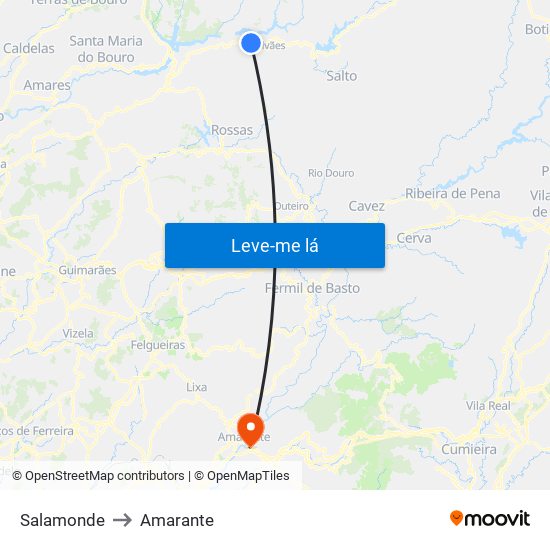 Salamonde to Amarante map