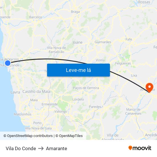 Vila Do Conde to Amarante map