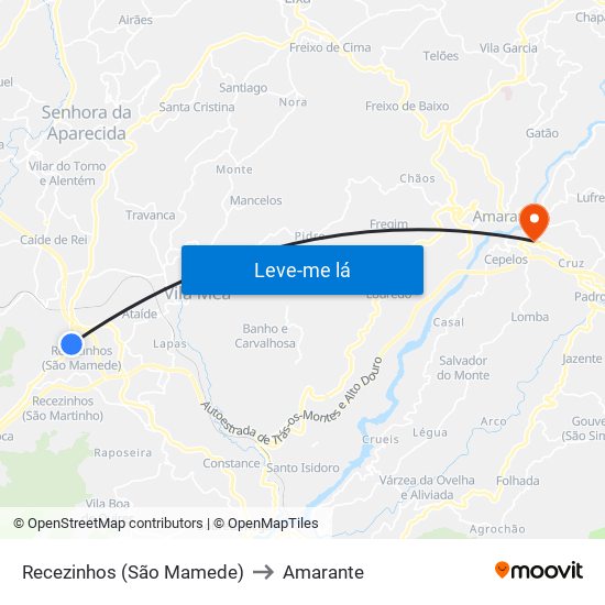 Recezinhos (São Mamede) to Amarante map