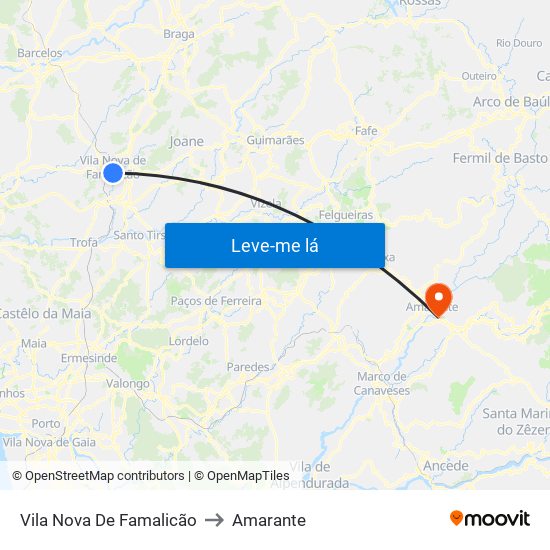 Vila Nova De Famalicão to Amarante map