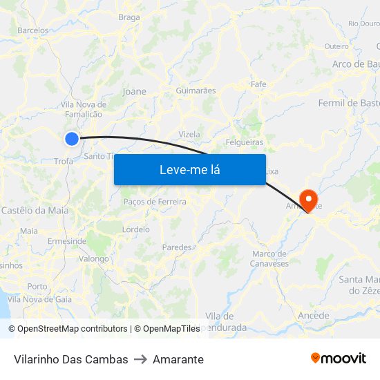 Vilarinho Das Cambas to Amarante map