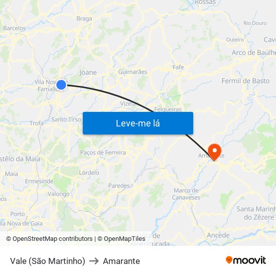 Vale (São Martinho) to Amarante map