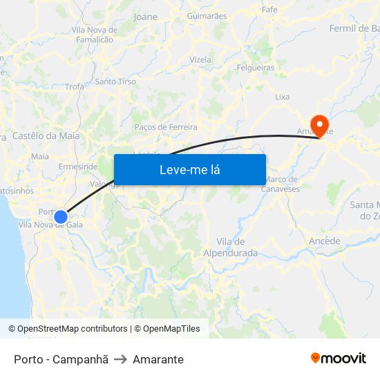 Porto - Campanhã to Amarante map