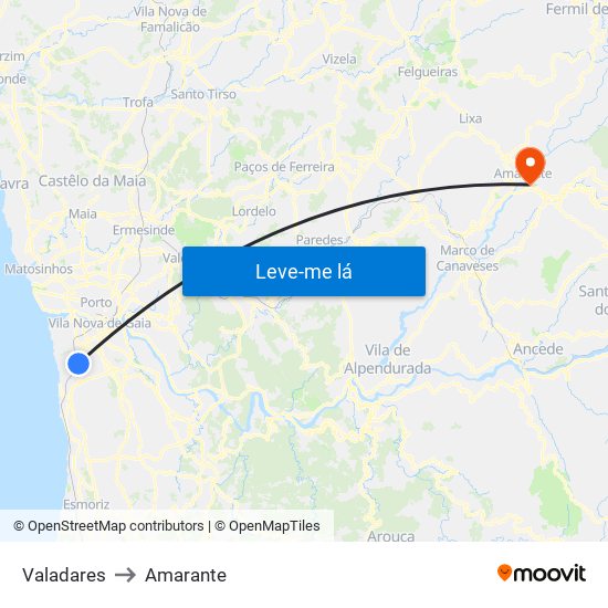 Valadares to Amarante map
