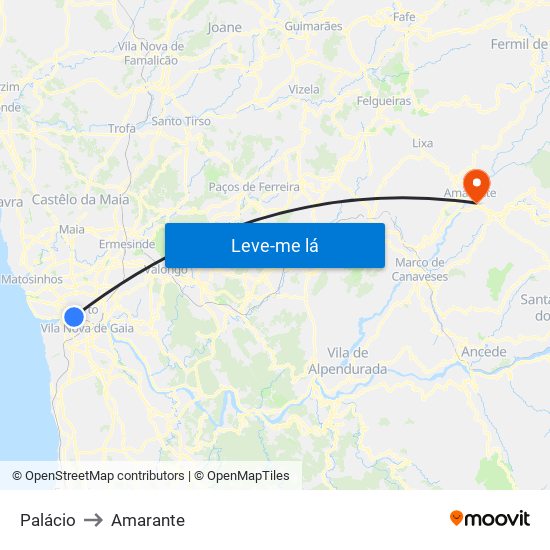 Palácio to Amarante map