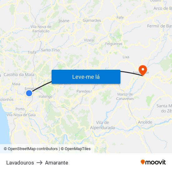 Lavadouros to Amarante map